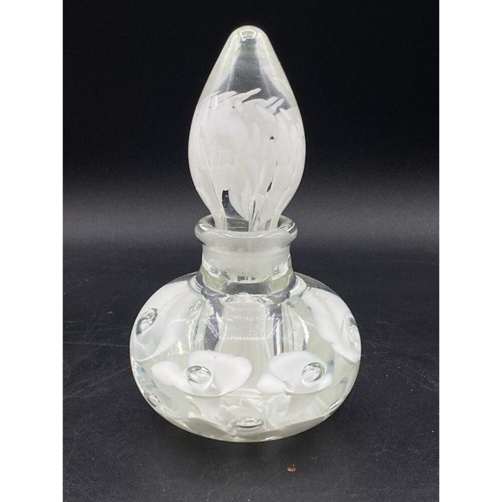 Joe Rice St. Clair Blown Glass Clear White 6” Perfume Bottle Paperweight Vintage
